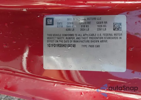 2017 Chevrolet Camaro 2Lt from USA, damaged, VIN 1G1FD1RS6H0108748